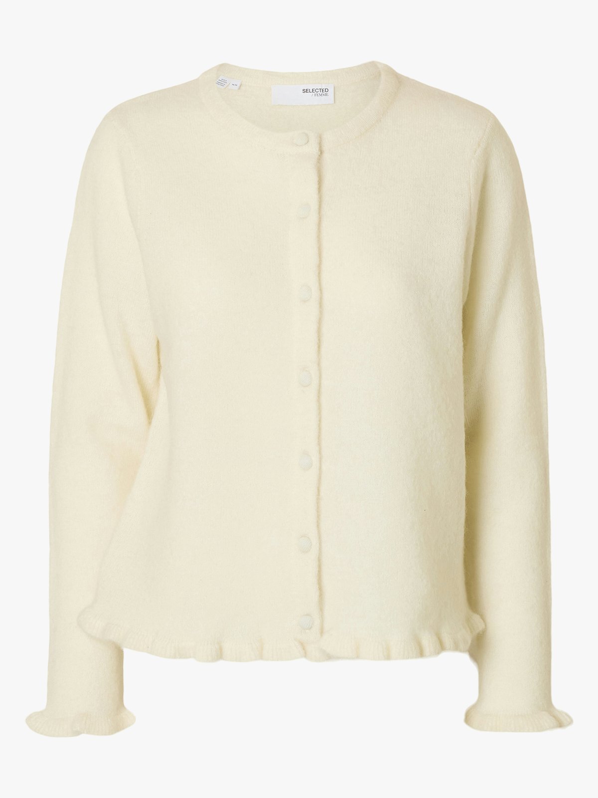 Selected Femme Lulu Frill Long Sleeve Knit Cardigan Snow White MELANGE
