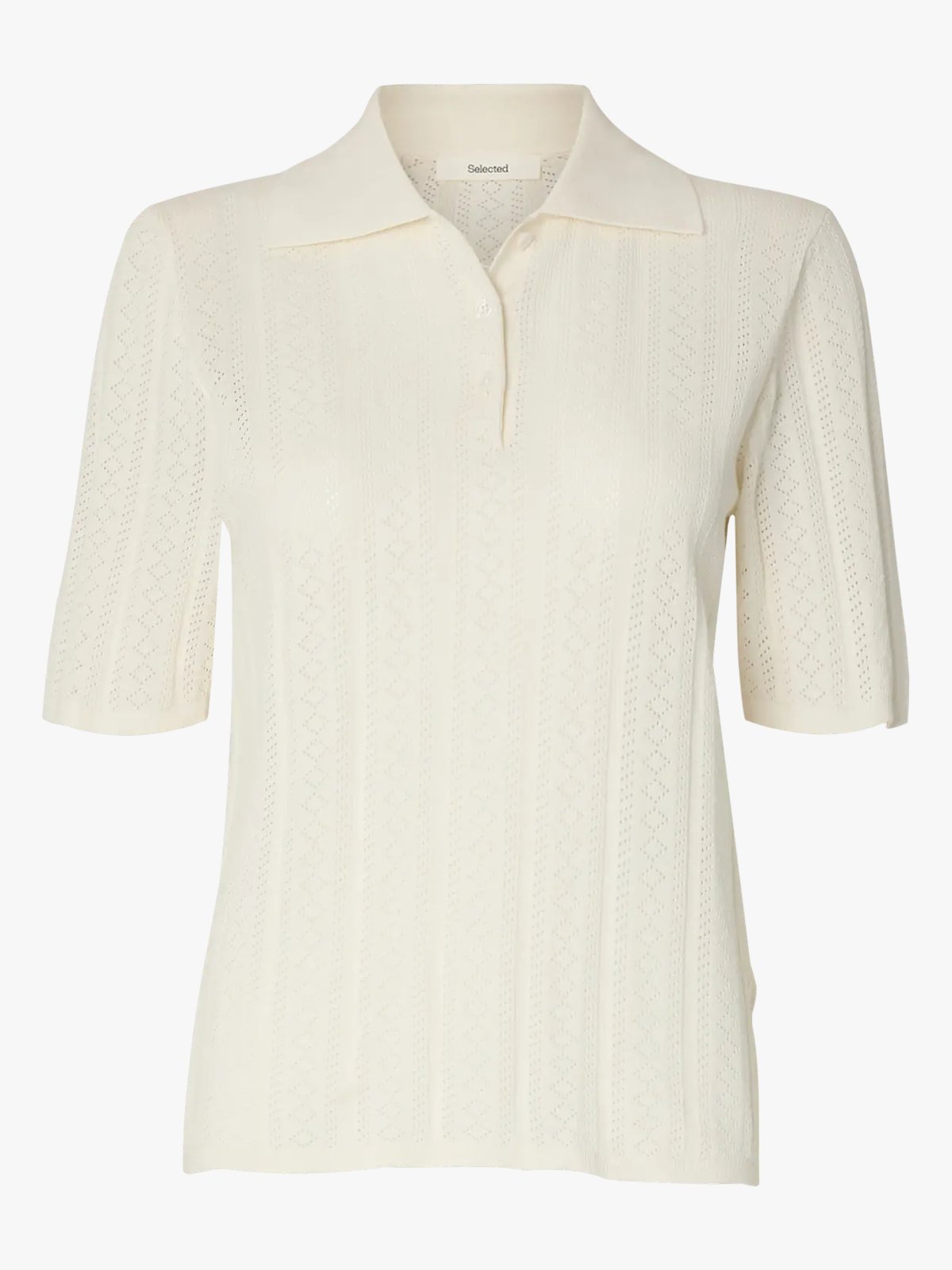 Selected Femme Toledo Structure 2/4 Knit Polo Neck Snow White