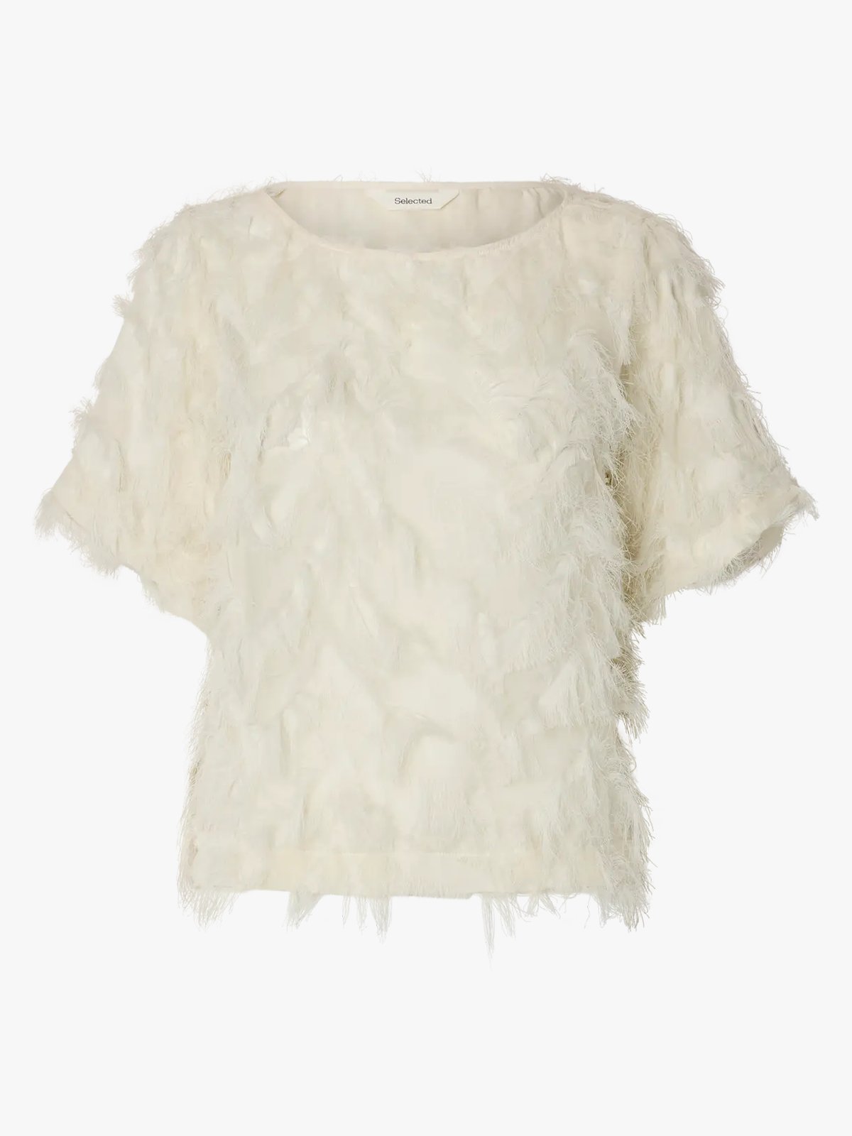 Selected Femme Myline Short Sleeve Boat Neck Top Egret