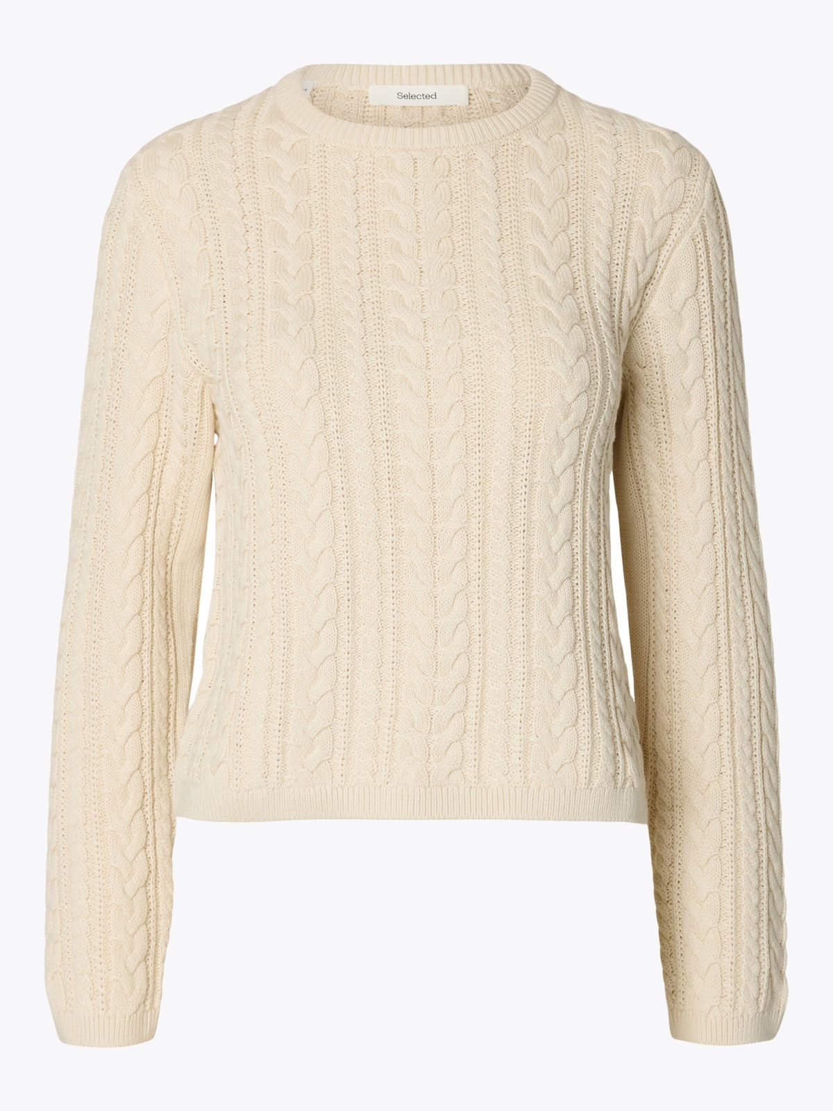 Selected Femme Braun Long Sleeve Knit Cable Short P-Neck Birch
