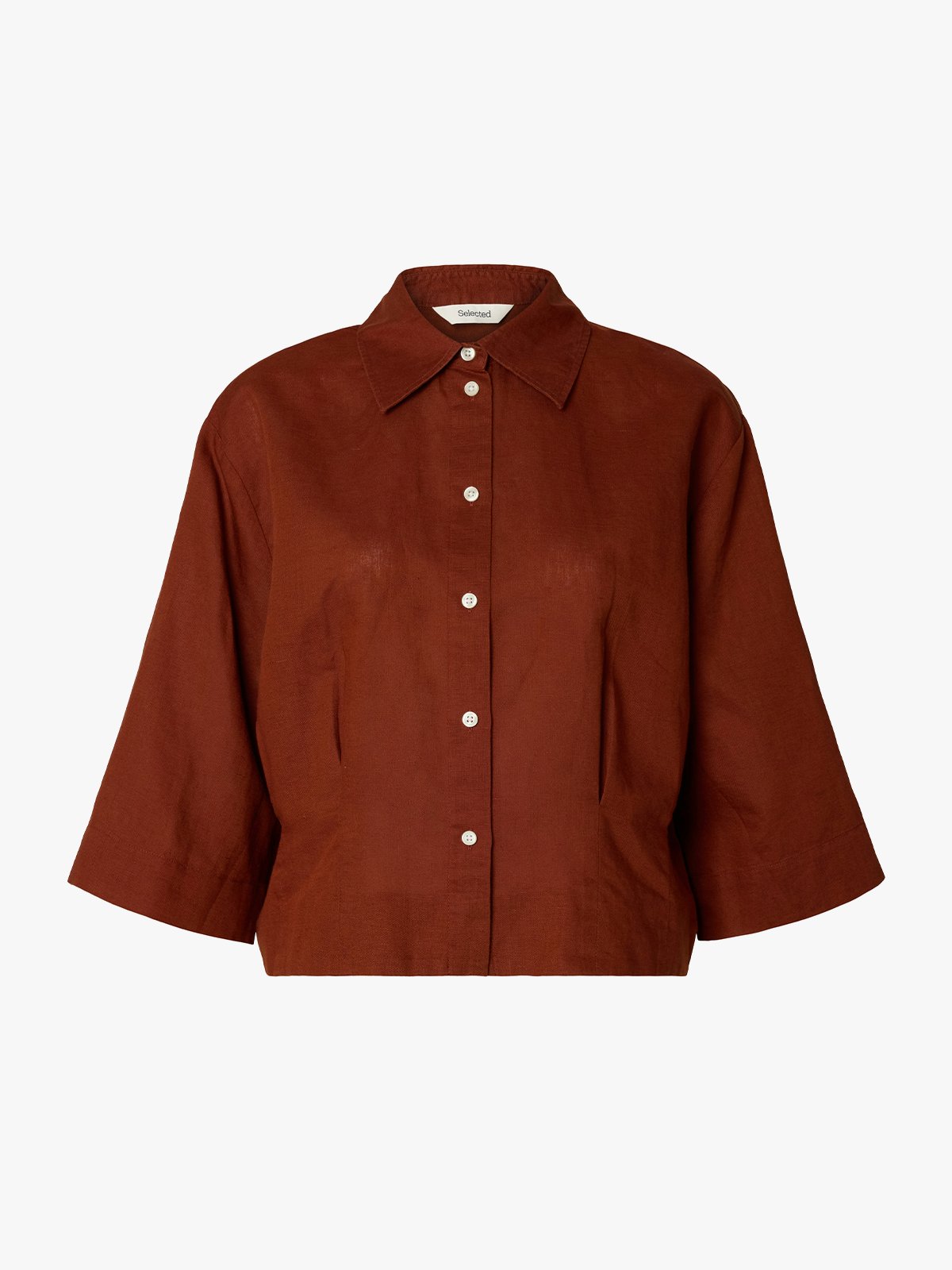Selected Femme Cleo Regular 3/4 Cropped Shirt Cherry Mahogany