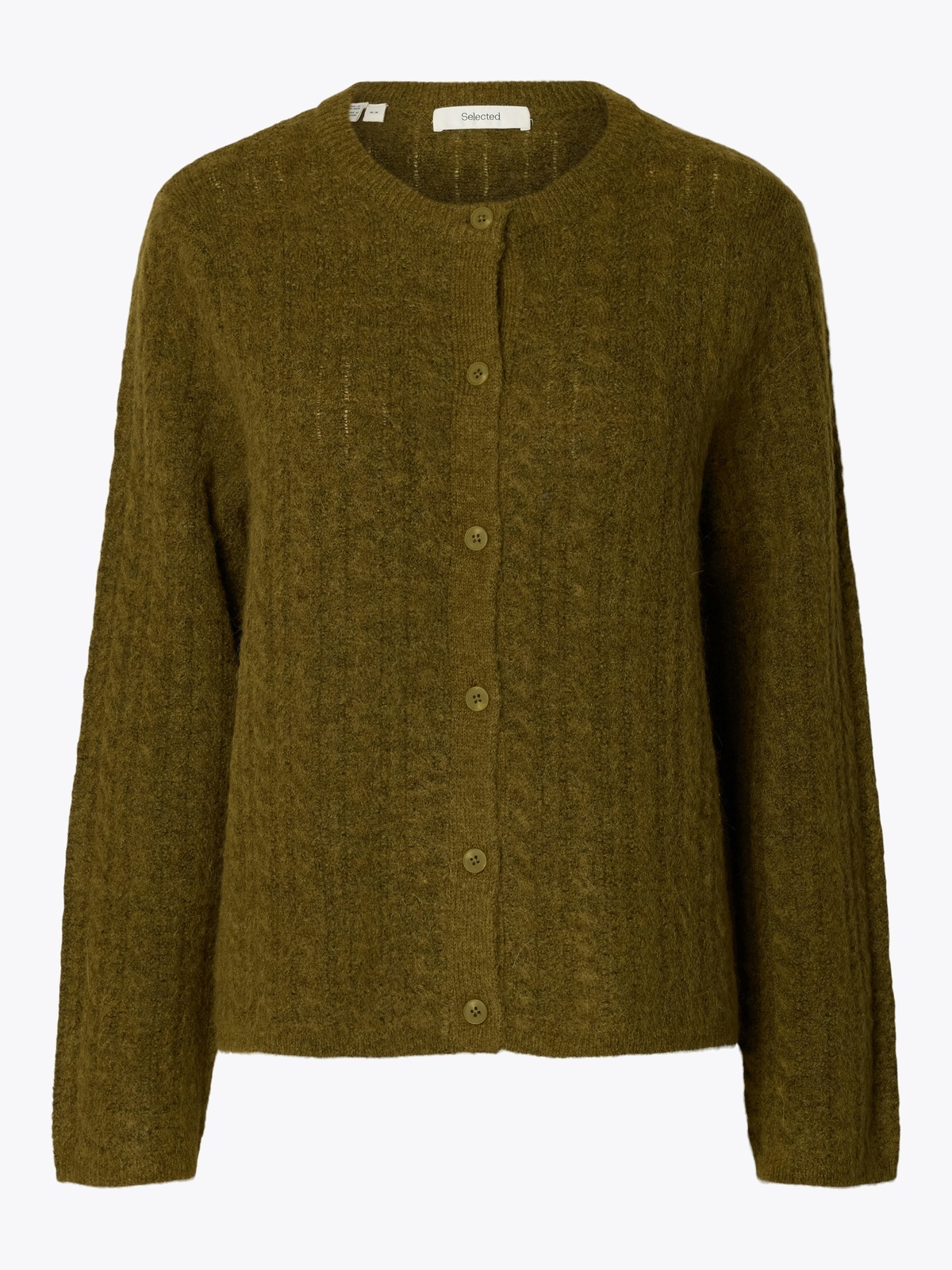 Selected Femme Lulu New Long Sleeve Knit Cable Cardigan Fir Green Melange