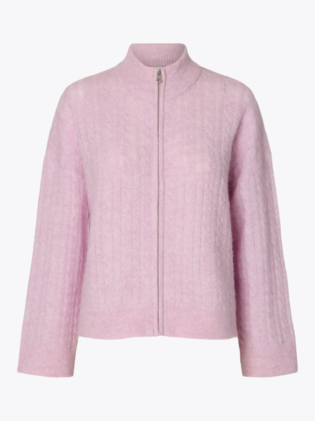Selected Femme Lulu Cable Long Sleeve Knit Zipper Cardigan Winsome Orchid Melange