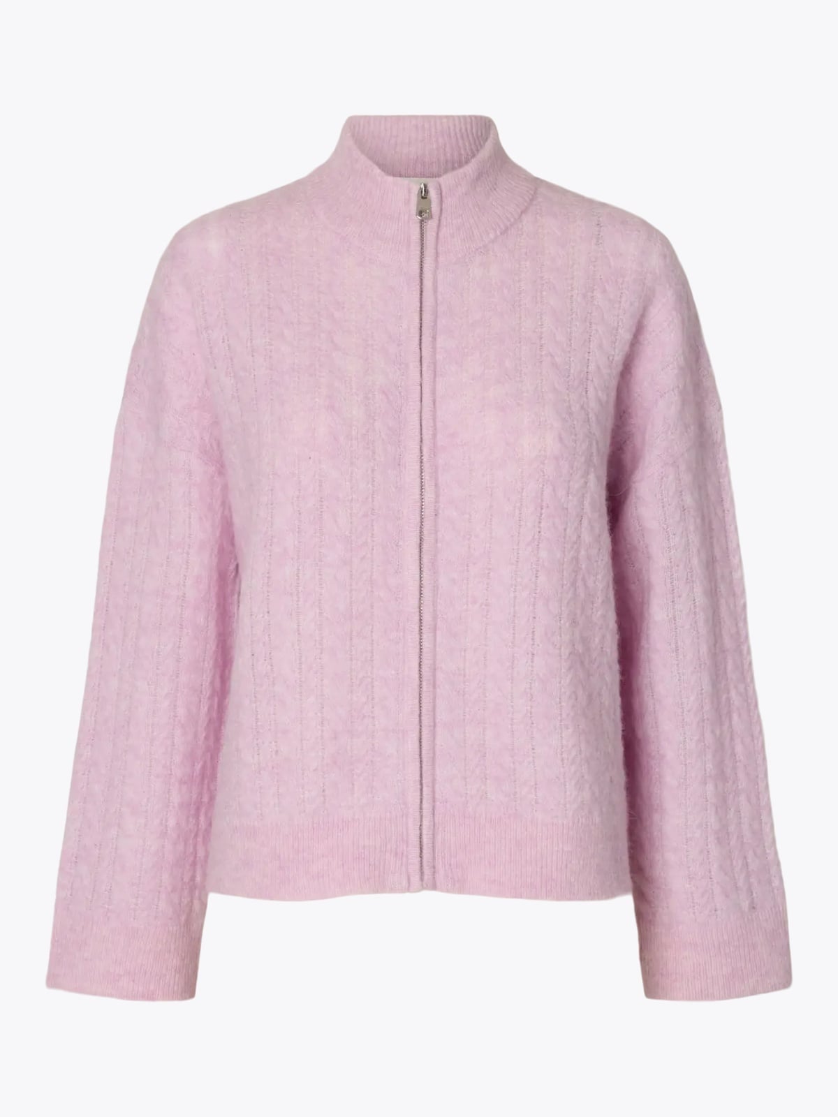 Selected Femme Lulu Cable Long Sleeve Knit Zipper Cardigan Winsome Orchid Melange