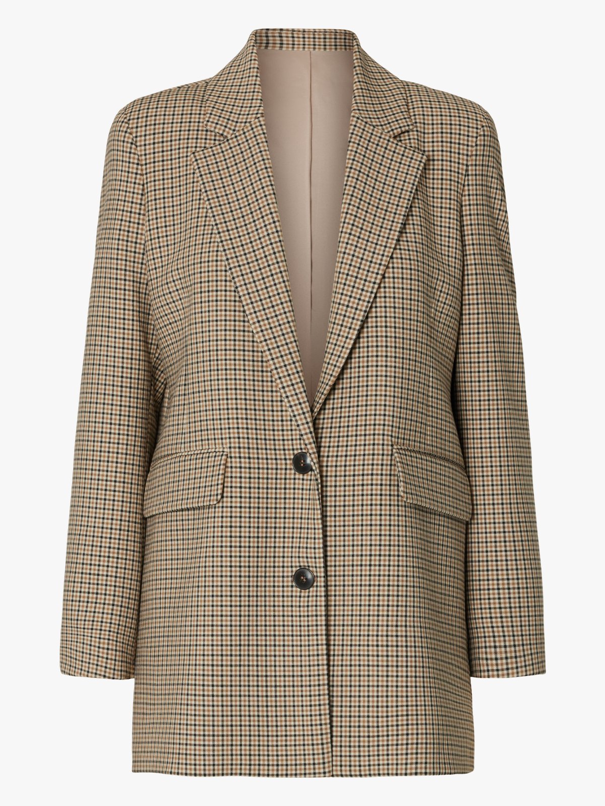 Selected Femme Rita Long Sleeve Relaxed Blazer Check Monks Robe
