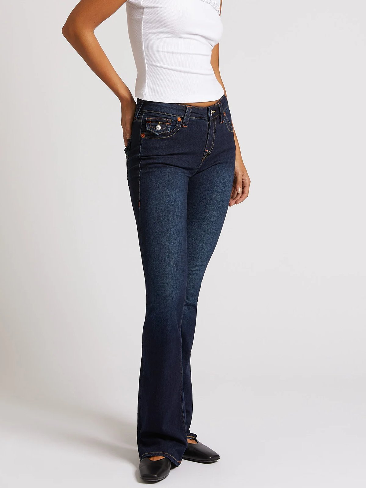 True Religion Becca Mid Rise Boot Cut Flap Muddy Waters