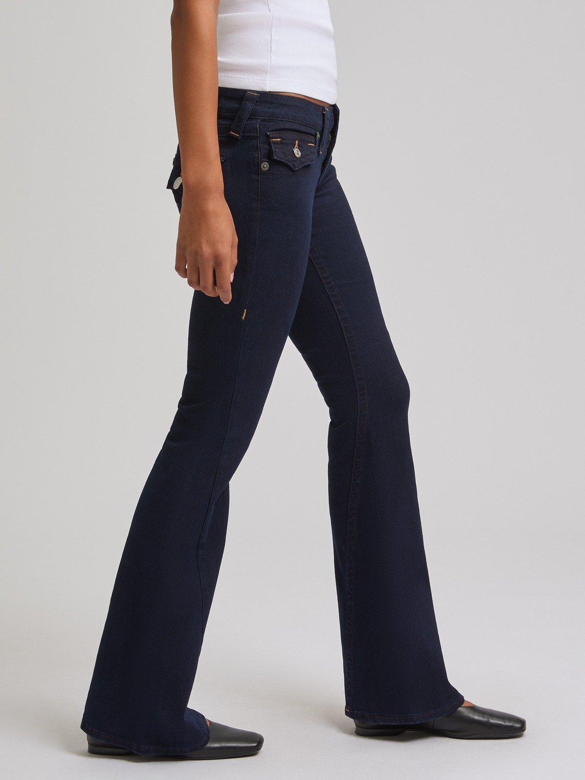 True Religion Joey Mid Rise Flare Flap Denim