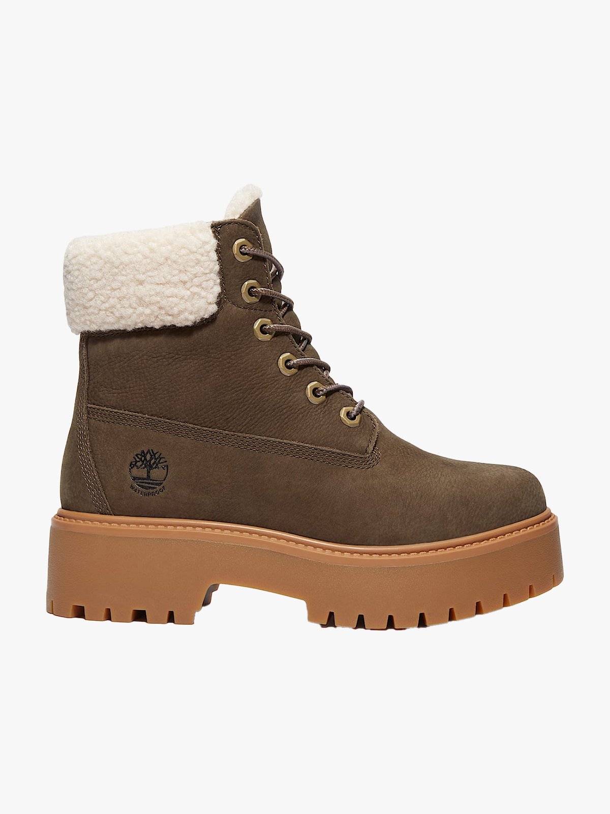 Timberland Stone Street 6 Inch WaterProof Teddy Fleece Dark Brown Full-Grain