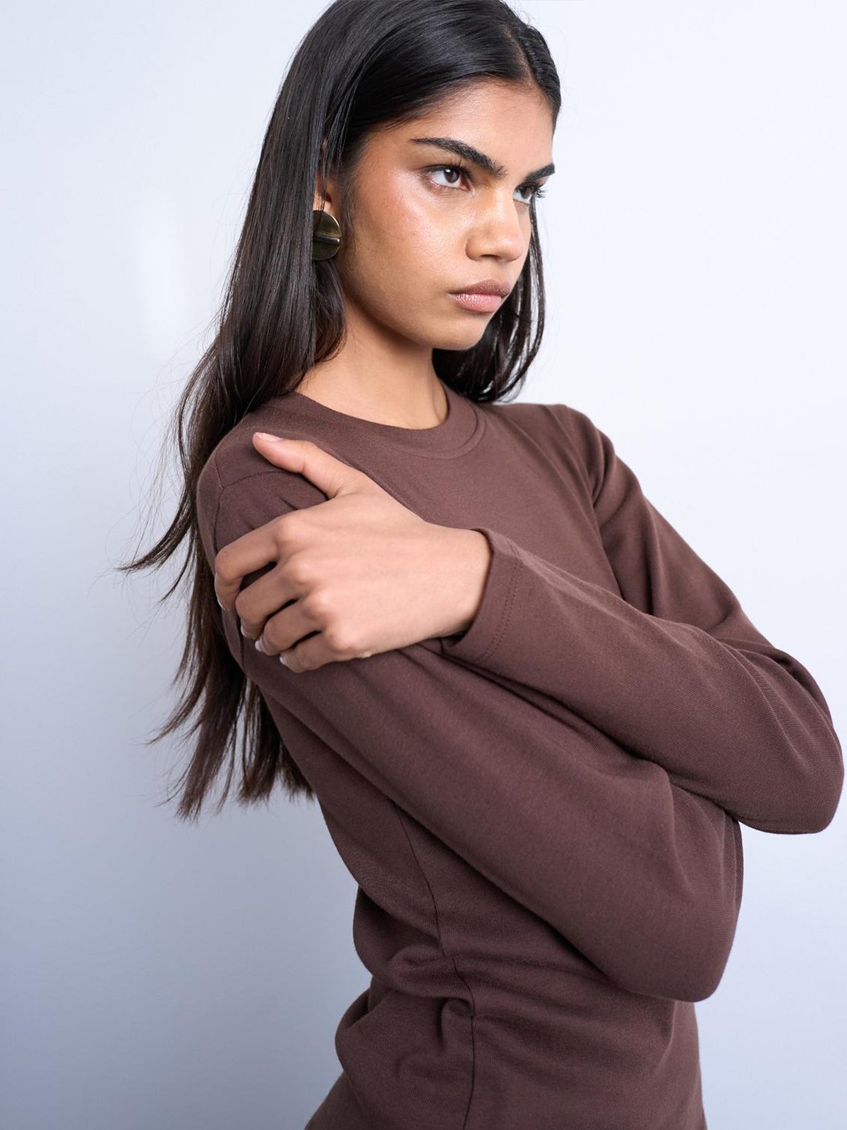 Topshop Everyday Long Sleeve Top Earth Brown