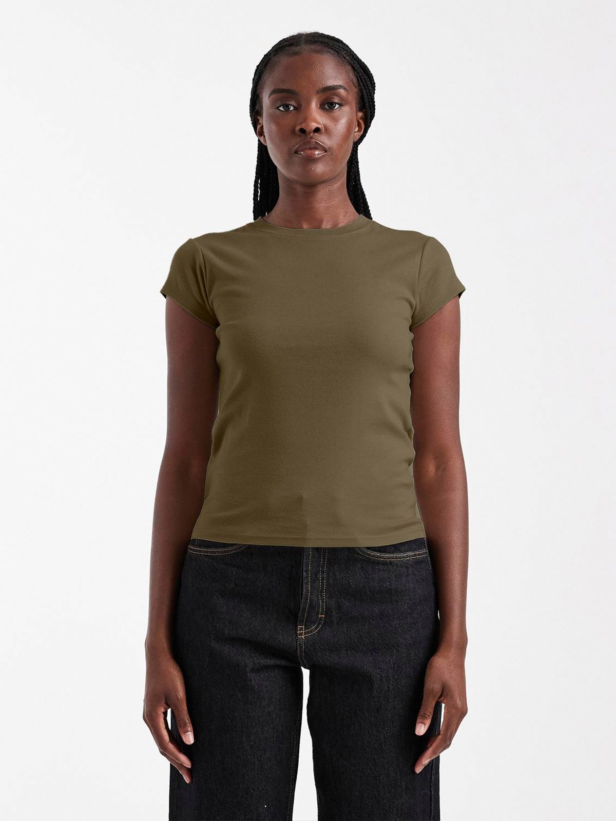 Topshop Everyday Short Sleeve Top Khaki