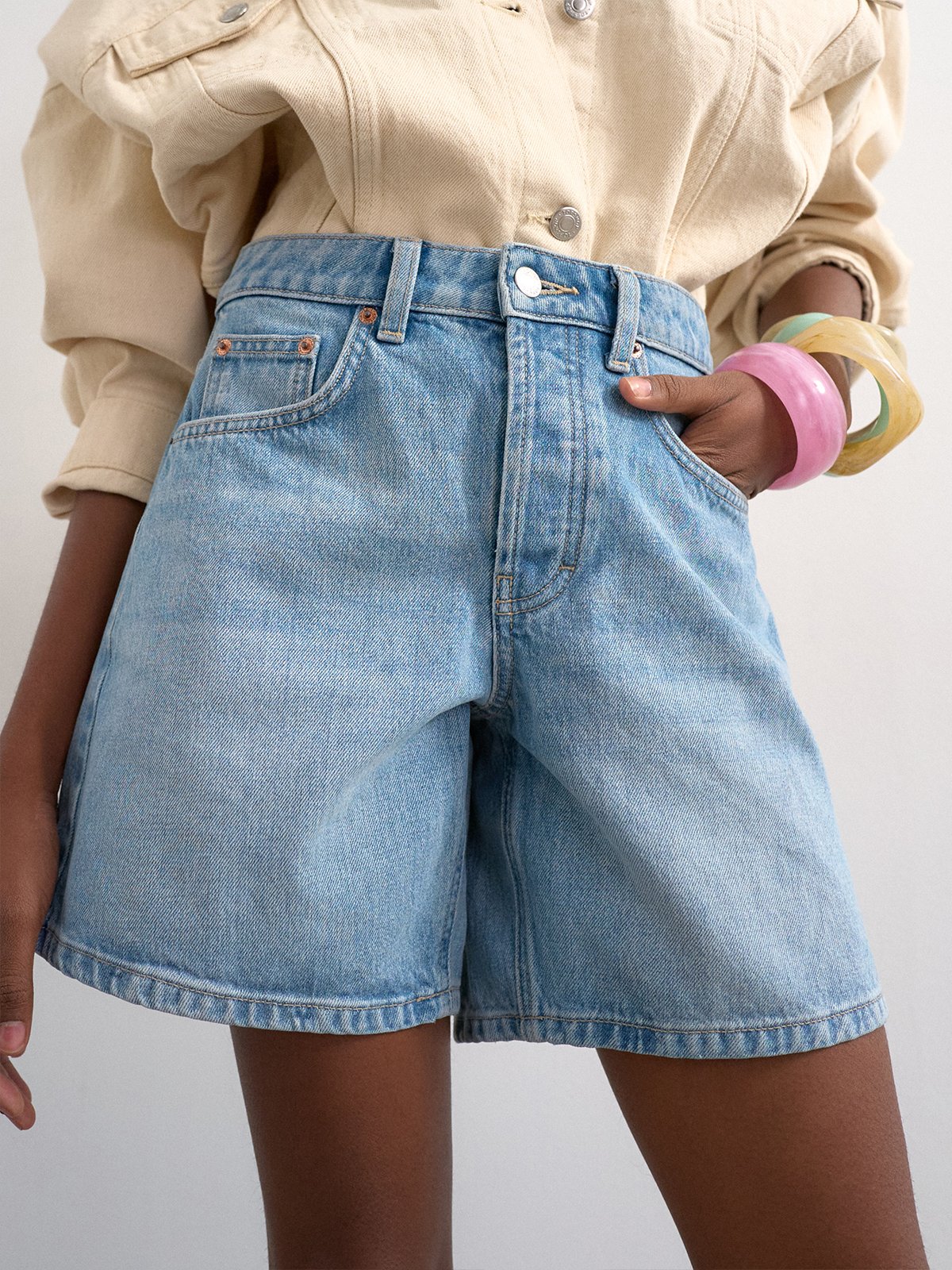 Topshop Vigga Highrise Denim Shorts Light Blue Denim