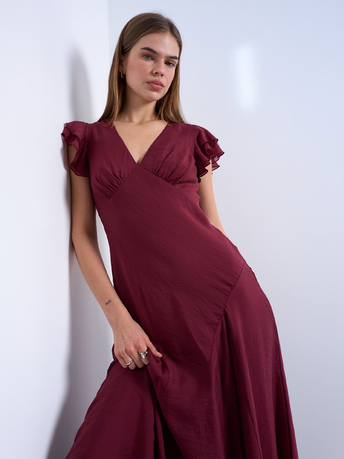 Topshop Saga Short Sleeve Maxi Dress Oxblood Red