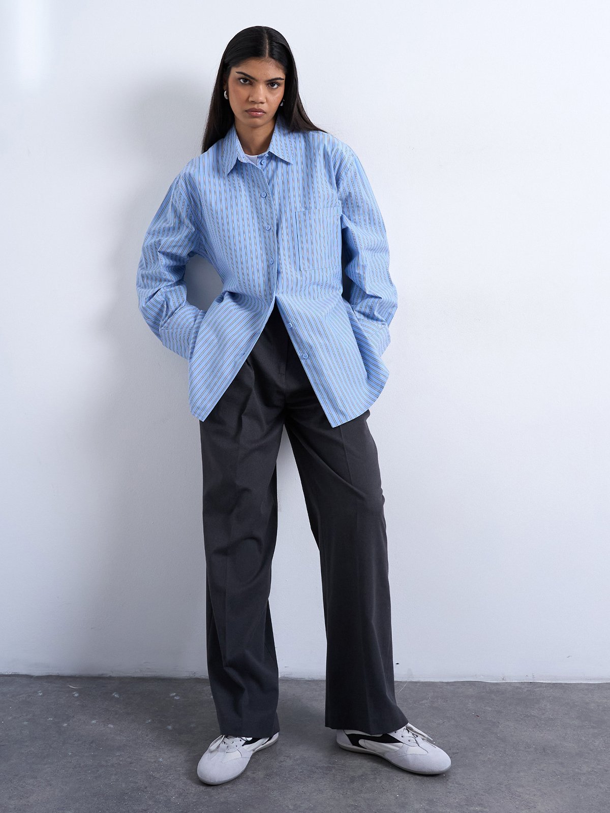 Topshop Demi Long Sleeve Oversized Shirt Navy Blazer
