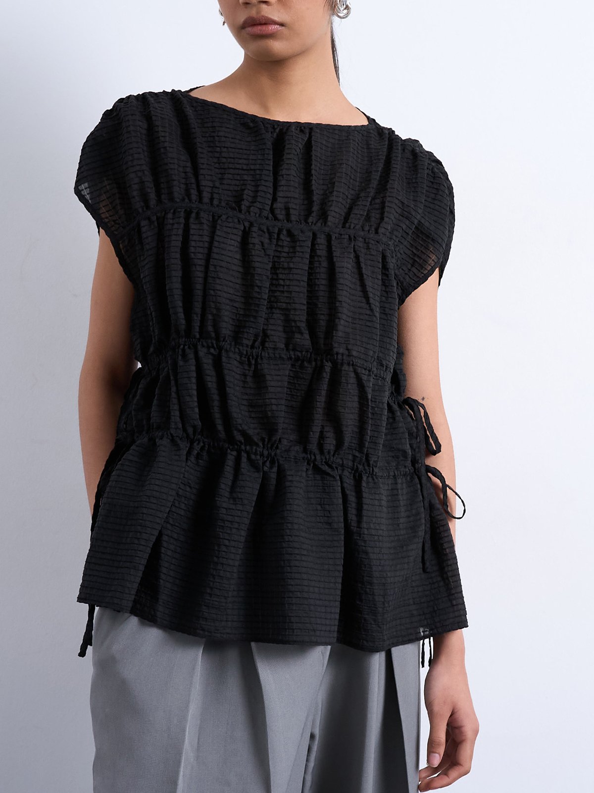 Topshop Ena Short Sleeve Tie Top Black