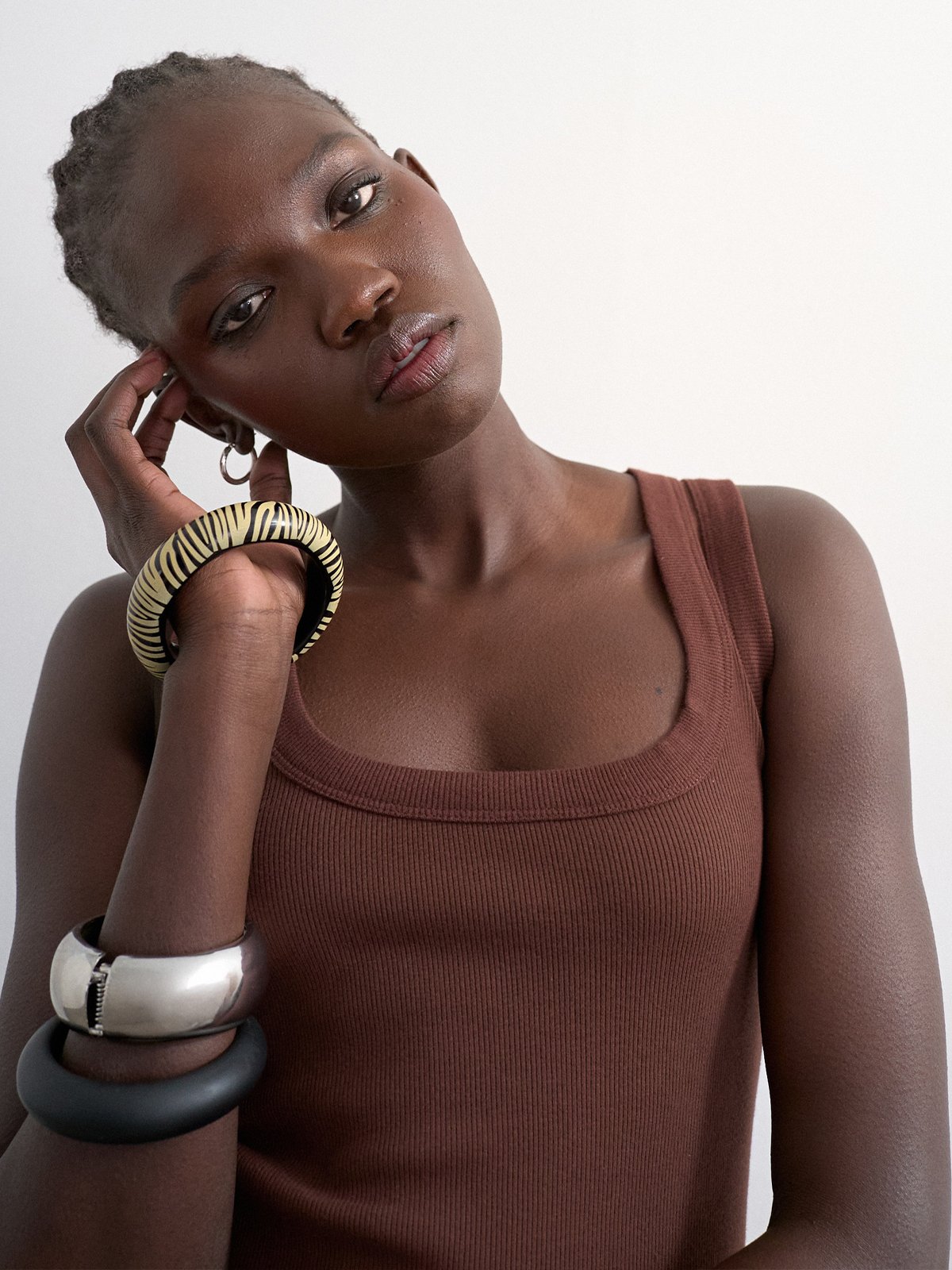 Topshop Honey Short Sleeve U-Neck Vest Chocolate Brown