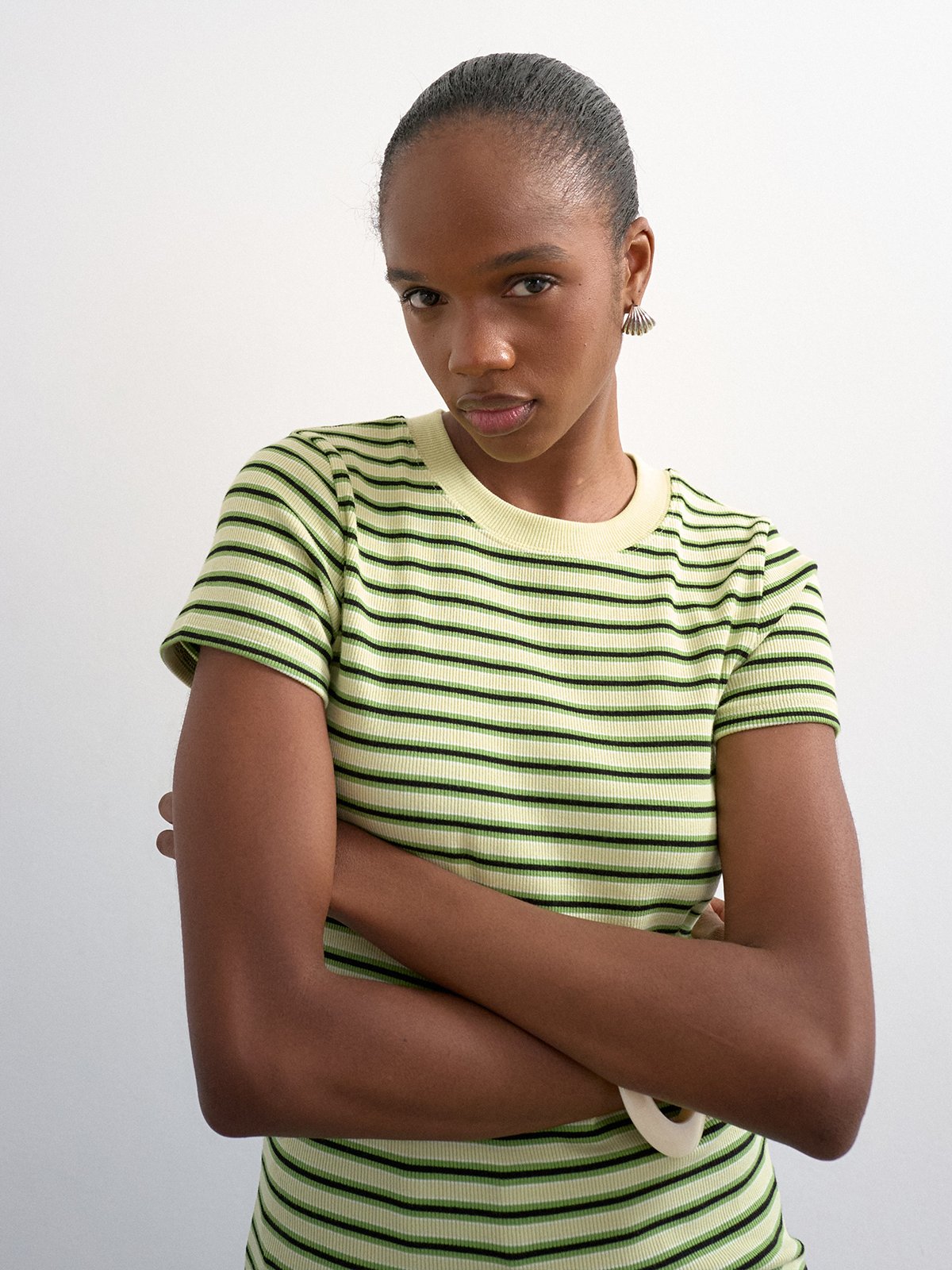 Topshop Sally Short Sleeve Stripe Rib Short Tee Bright Green
