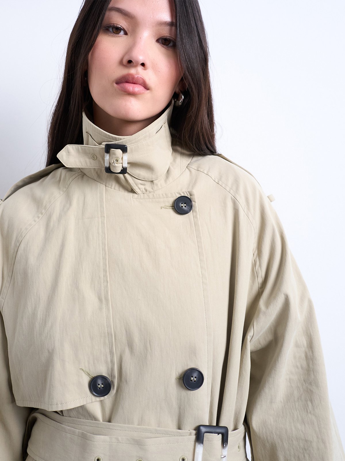 Topshop Brooklyn Belted Mac Coat Pumice Stone