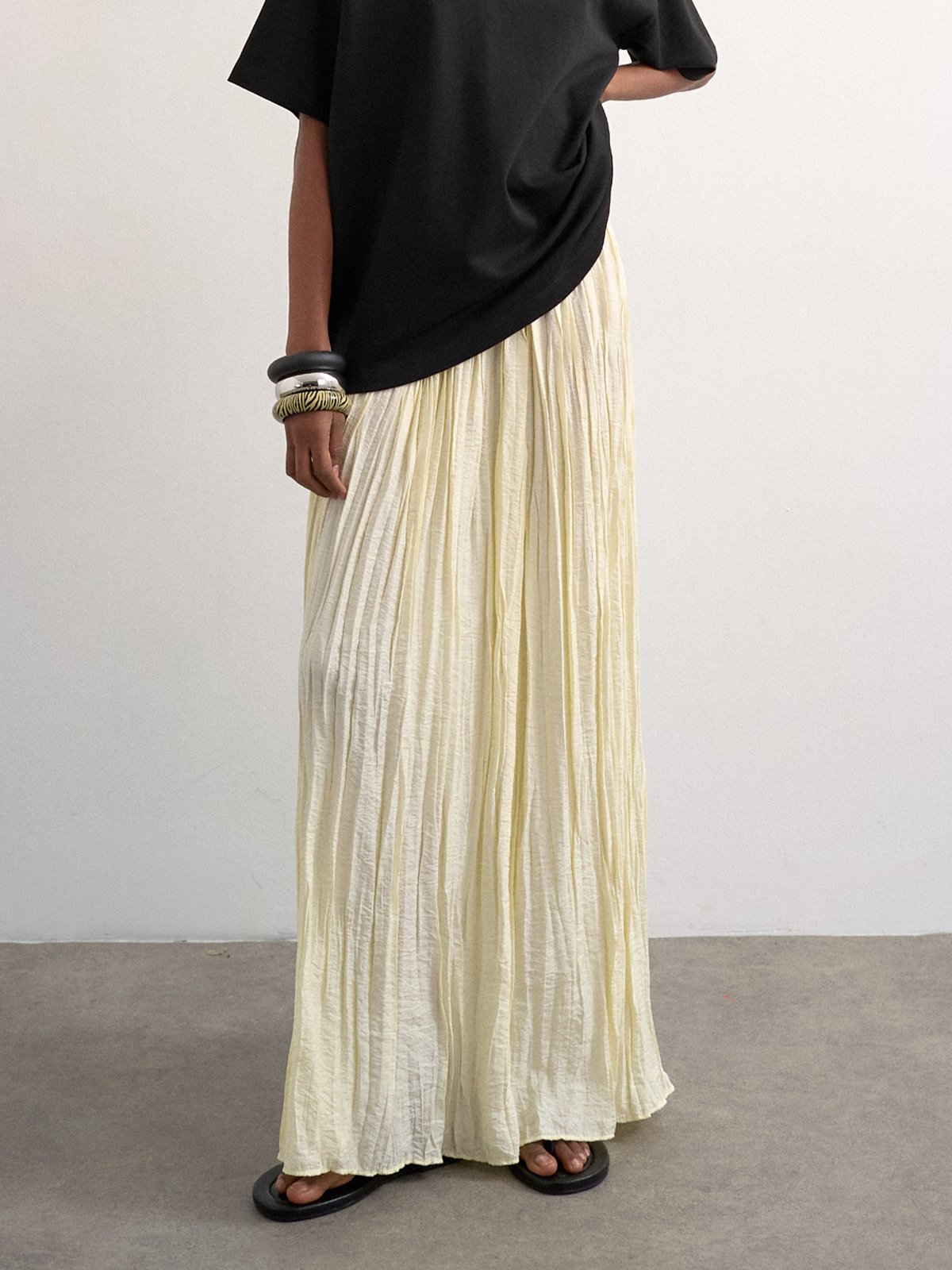 Topshop Thea Highrise Waist Crinkle Maxi Skirt Natural