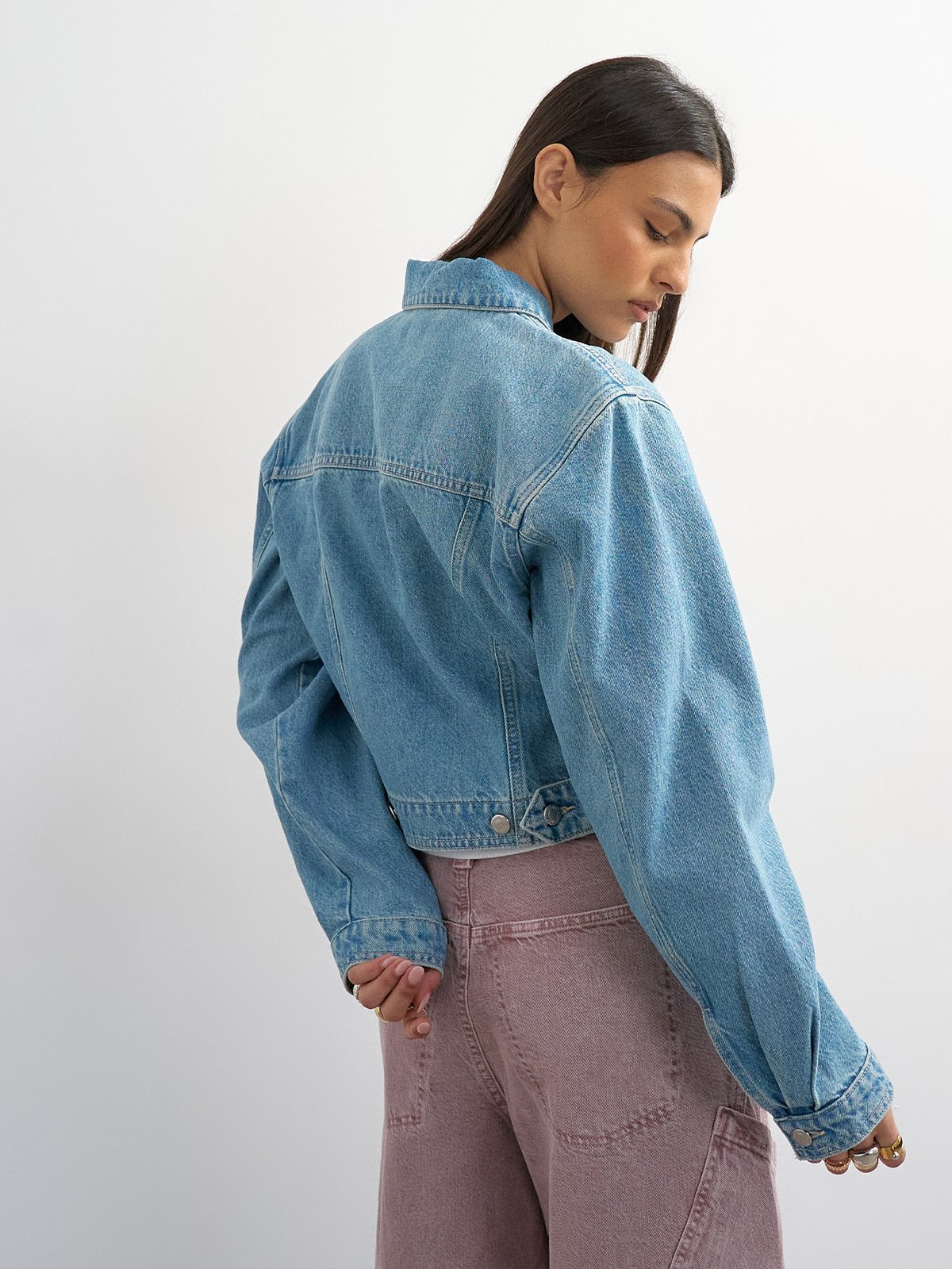 Topshop Evi Denim Cropped Jacket Light Blue Denim