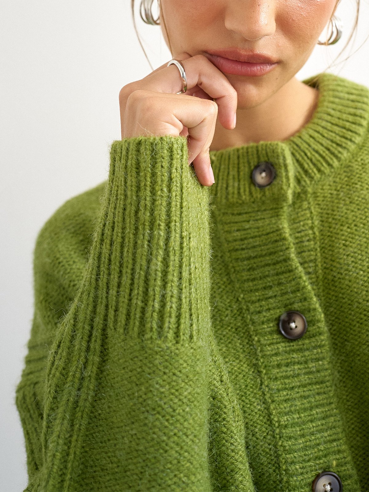 Topshop Flora Knitted Boxy Rib Cardigan Green Bee