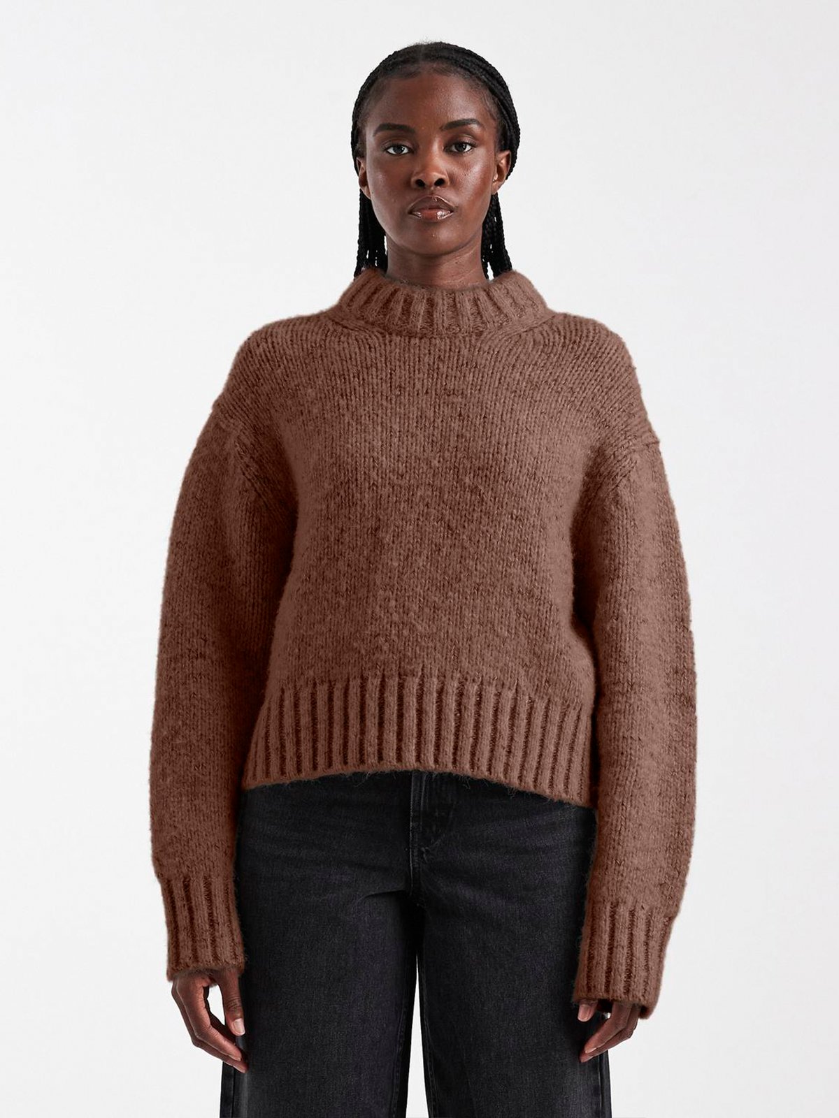 Topshop Fiona Knitted Boxy Jumper Brun