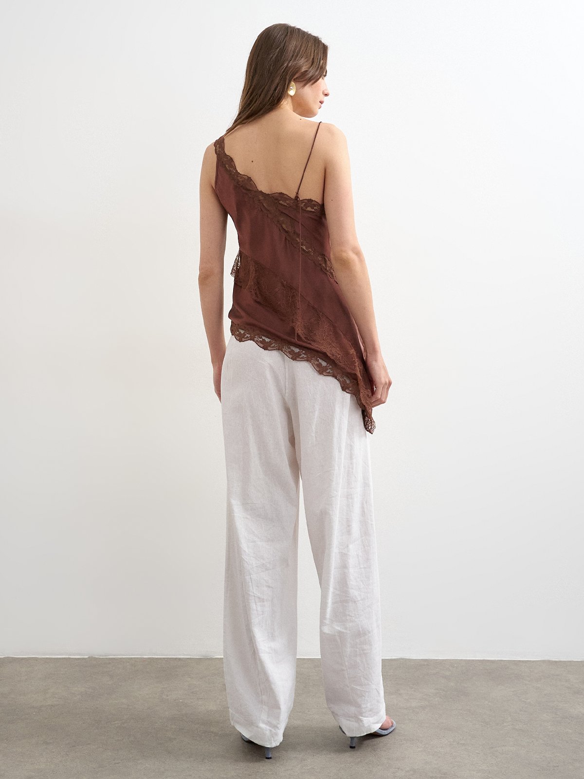 Topshop Ida Lace Insert Cami Top Chocolate Brown
