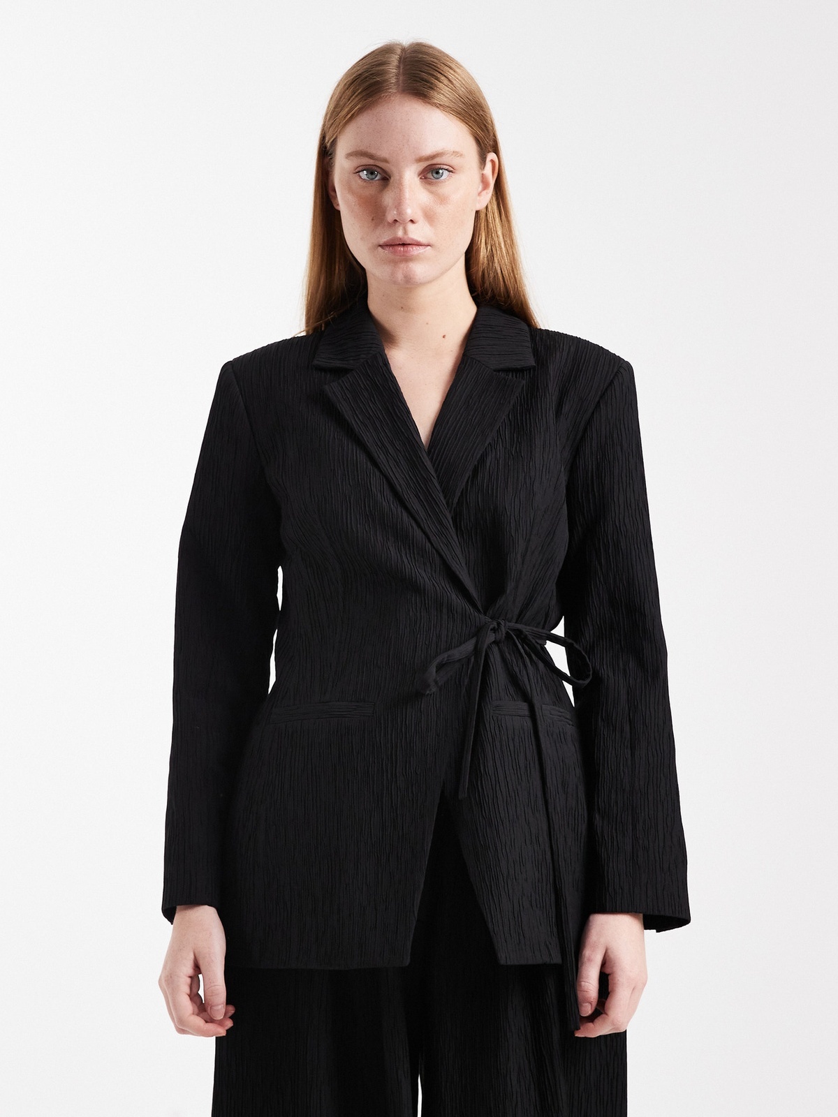 Topshop Tiri Tie Waist Blazer Black