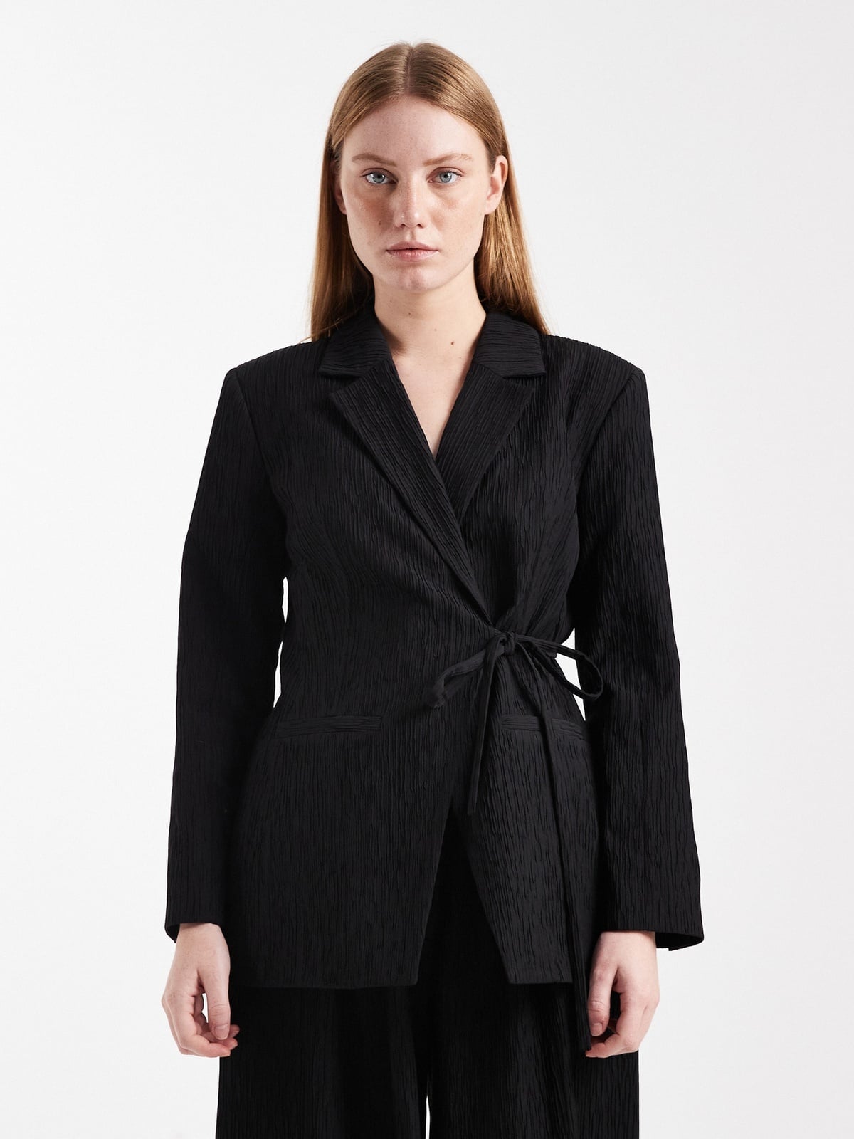 Topshop Tiri Tie Waist Blazer Black