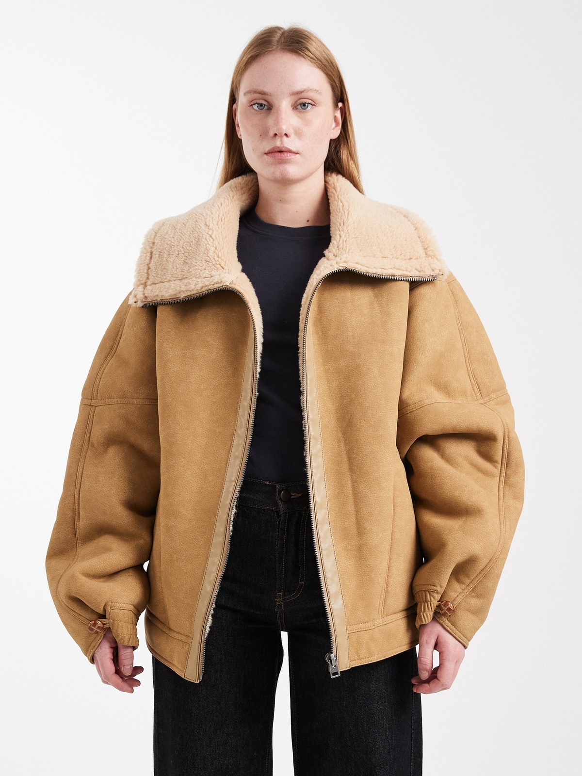 Topshop Tulla Ovoid Shearking Jacket Tan