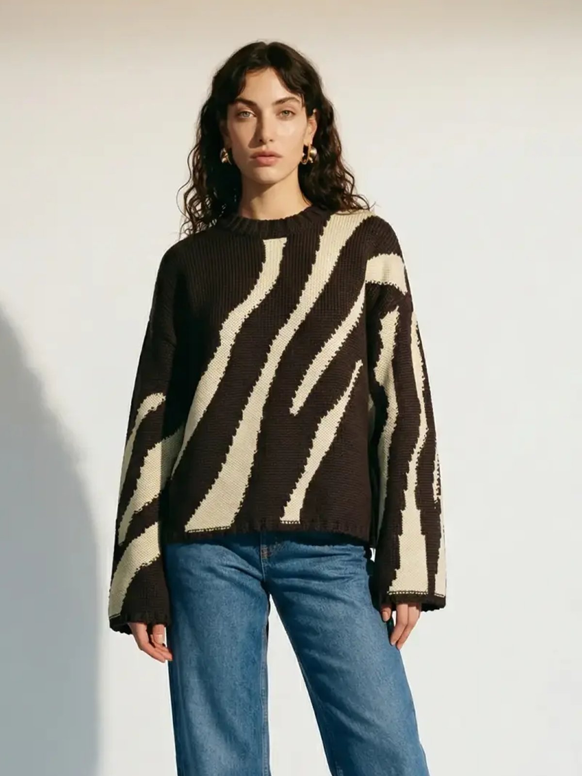 Topshop Carly New Knit Pullover Chocolate Brown / Eggnog