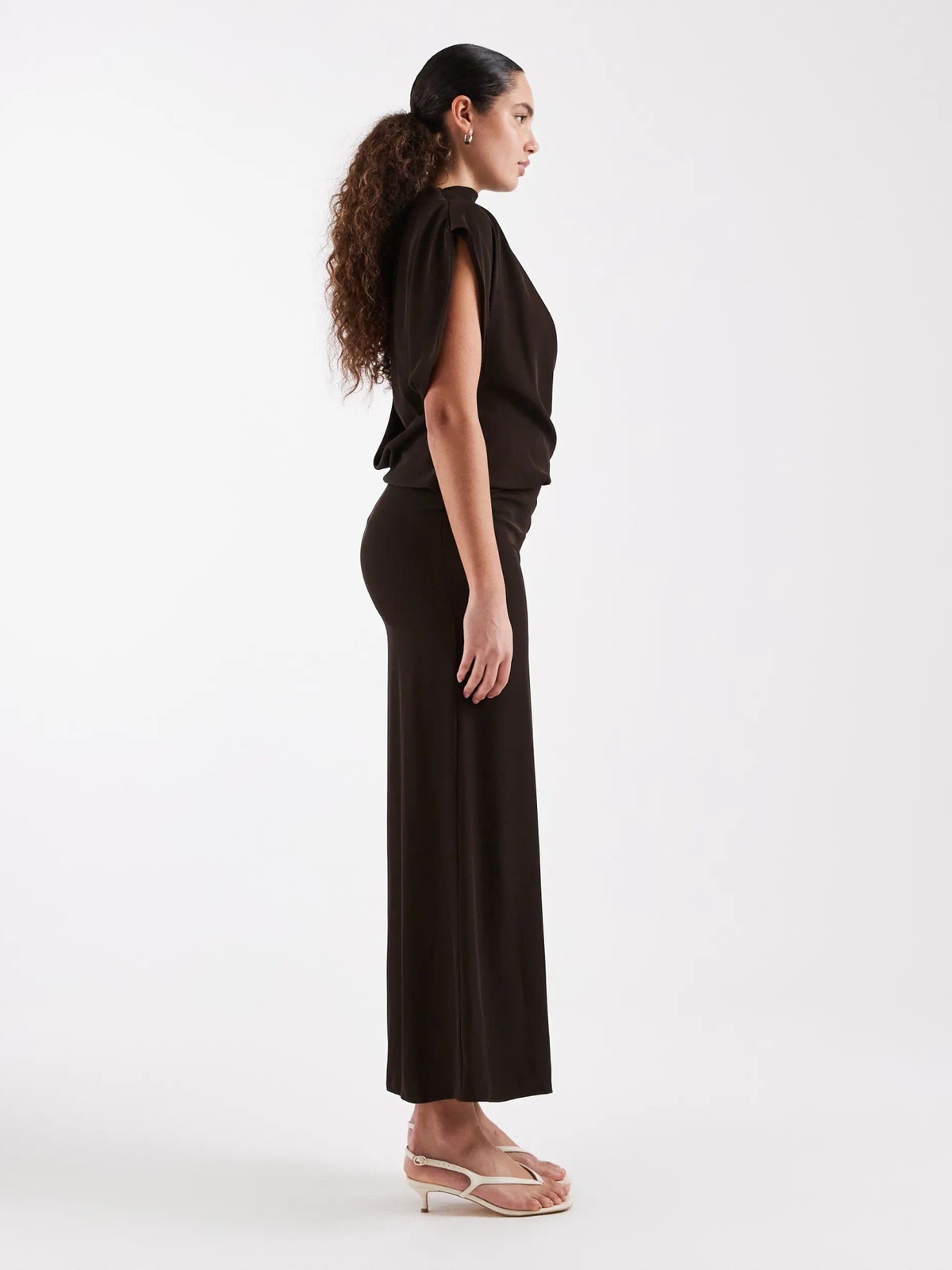 Topshop Abby Drapey High Neck Dress Chocolate Brown