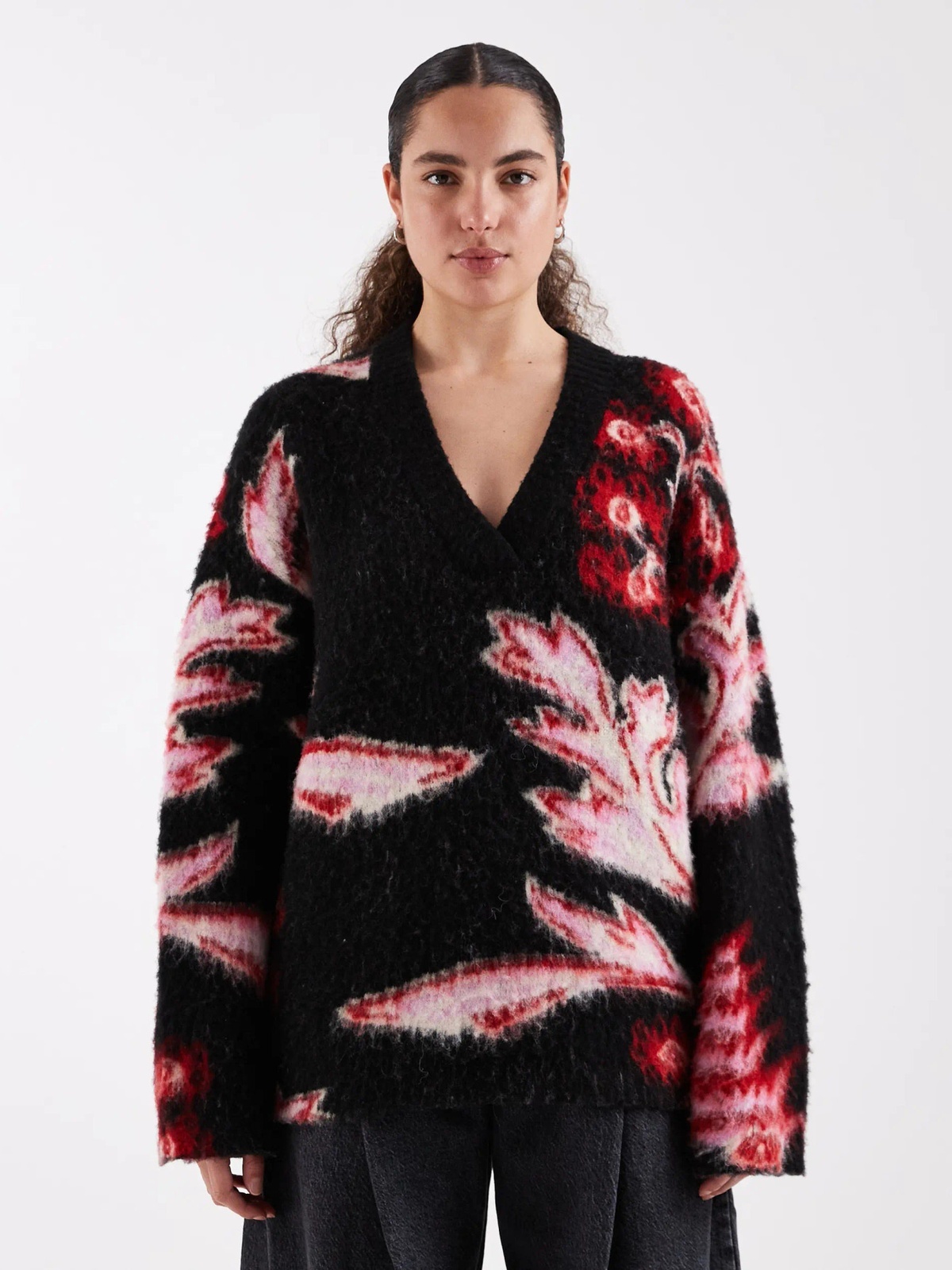 Topshop Dija Brushed Flower Jumper Knit Jet Black