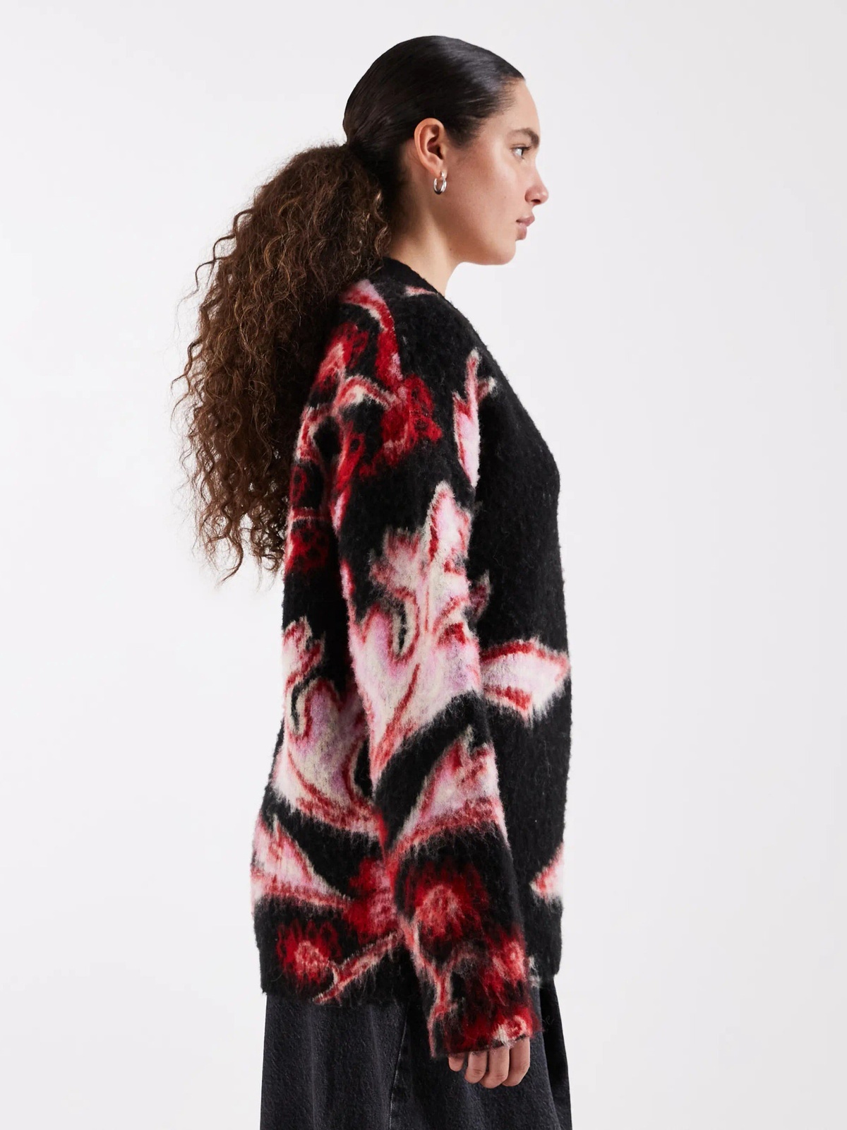 Topshop Dija Brushed Flower Jumper Knit Jet Black