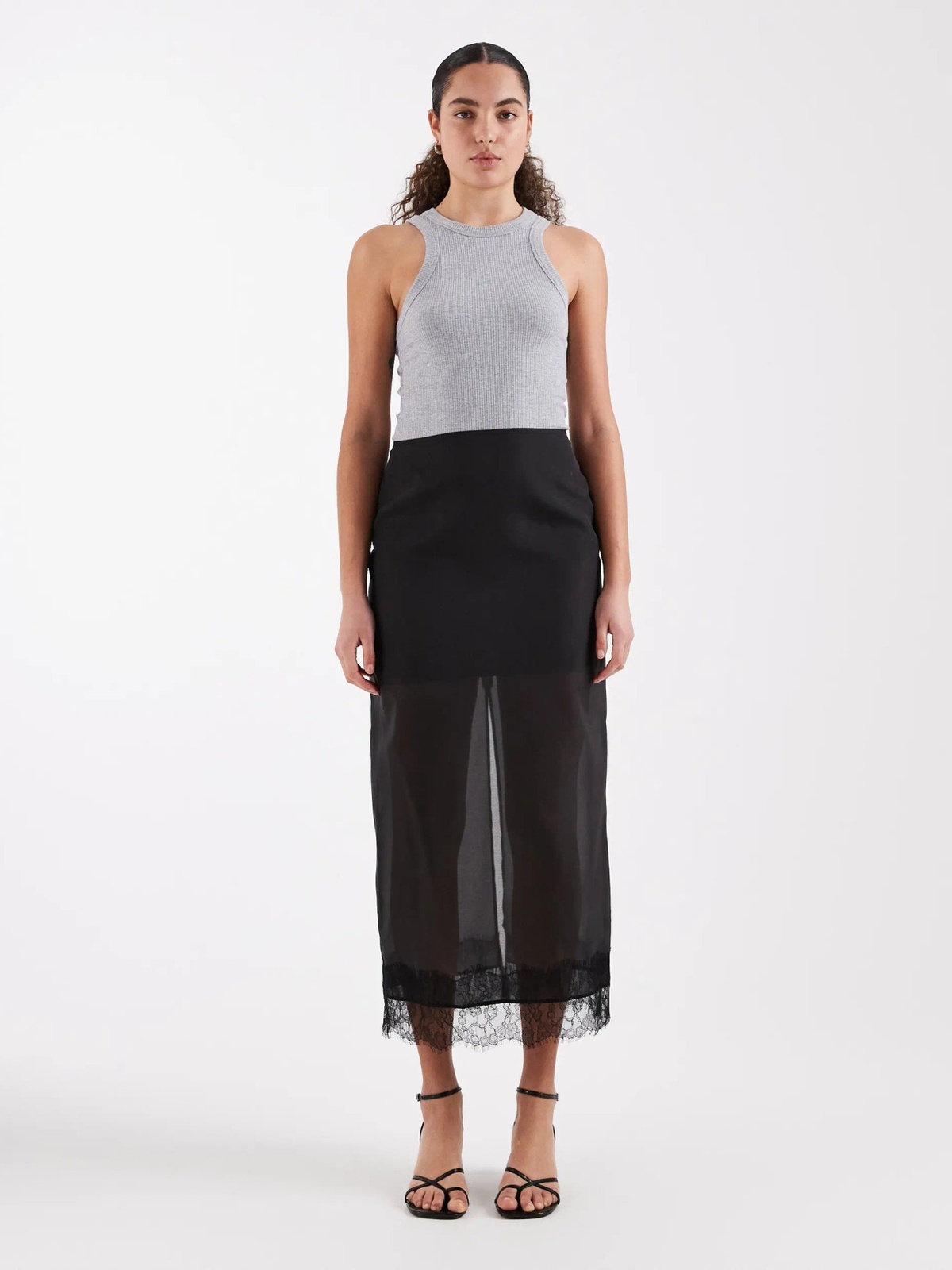 Topshop Dena Organza Lace Hem Maxi Skirt Jet Black