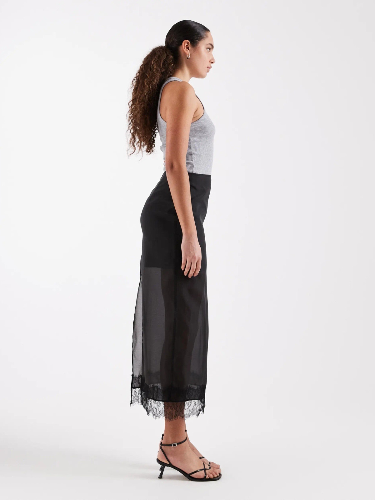 Topshop Dena Organza Lace Hem Maxi Skirt Jet Black