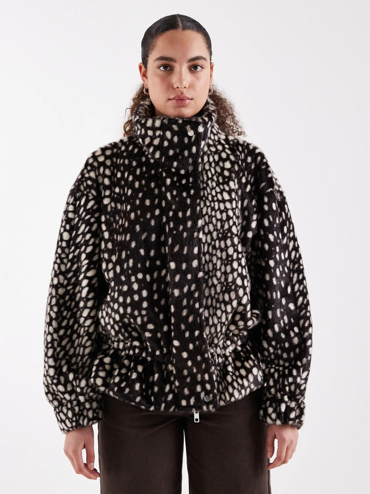 Topshop Gail High Neck Cinch Jacket Chocolate Brown