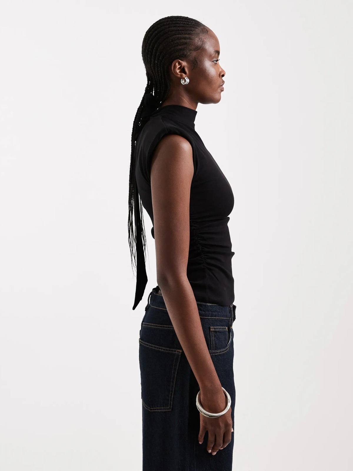 Topshop Benda Short Sleeve Scarf Tank Top Jet Black
