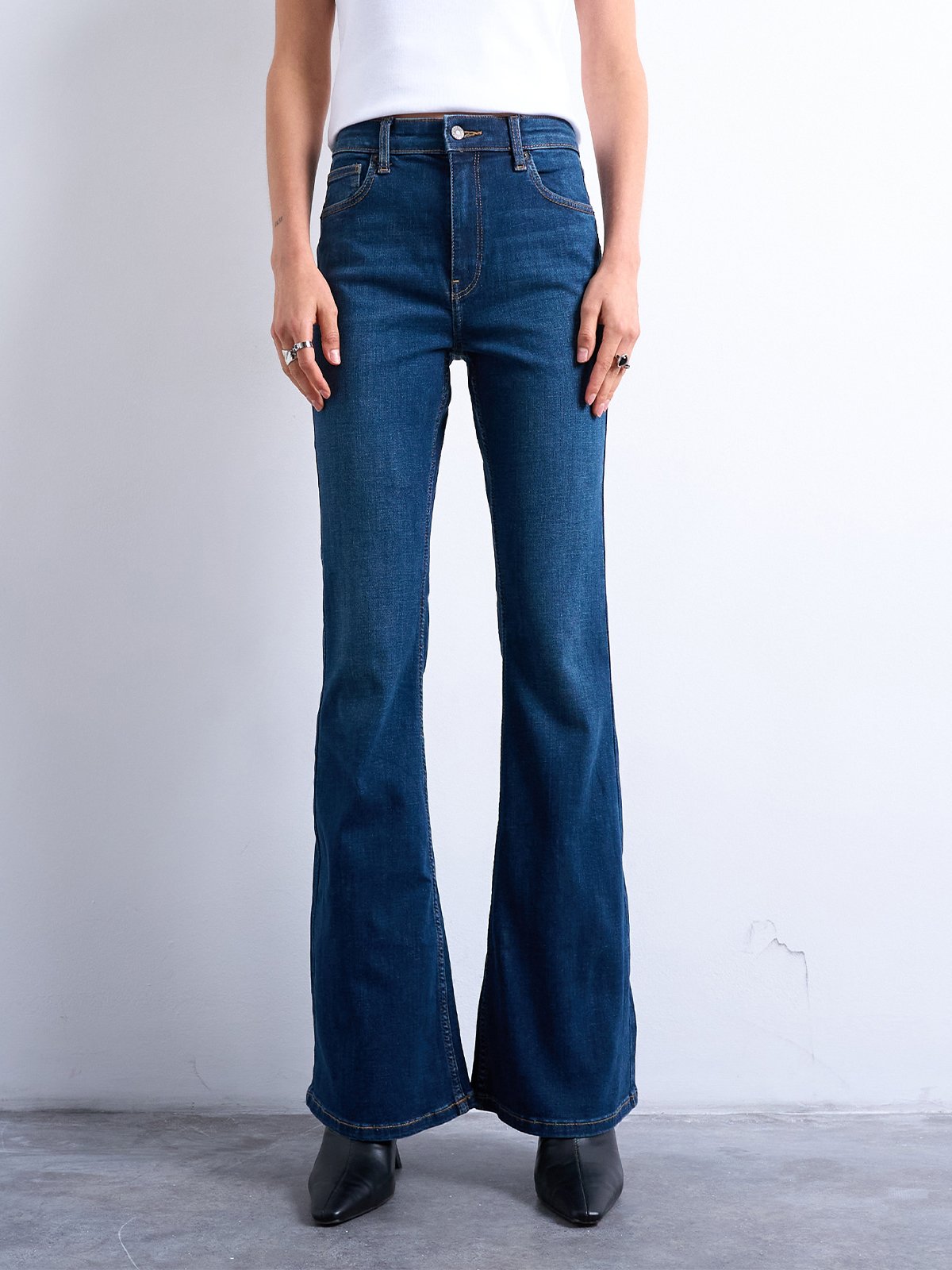 Topshop Jamie High Rise Flare Denim Jeans Medium Blue Denim