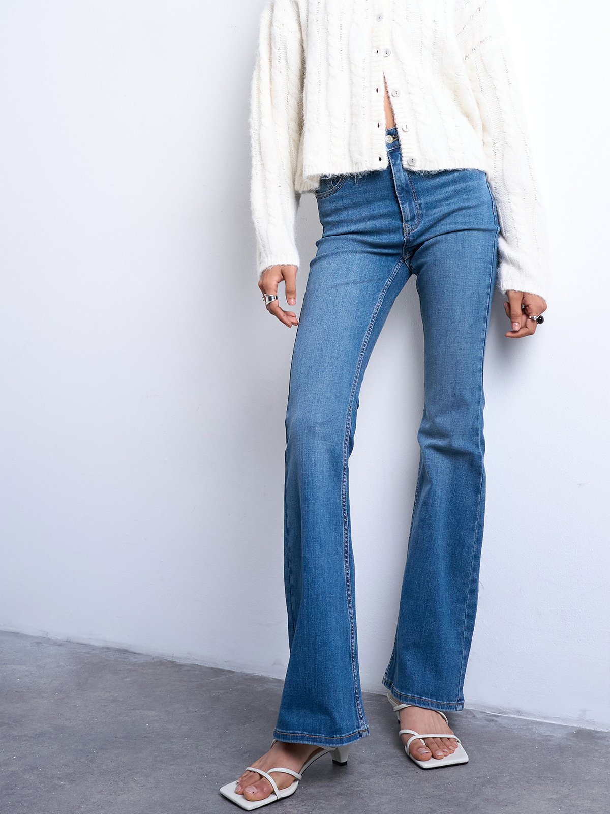 Topshop Jamie High Rise Flare Denim Jeans Medium Blue Denim