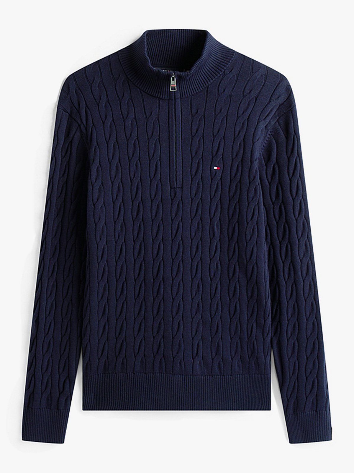 Tommy Hilfiger Classic Cotton Cable Zip Mock Navy Blue