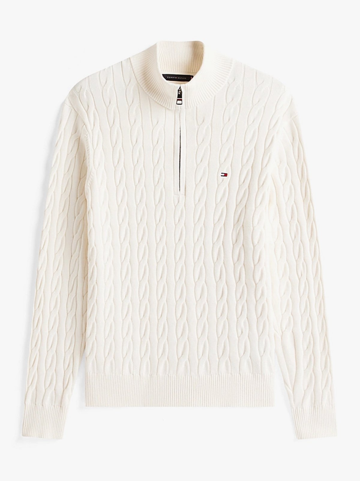 Tommy Hilfiger Classic Cotton Cable Zip Mock Ivory Petal