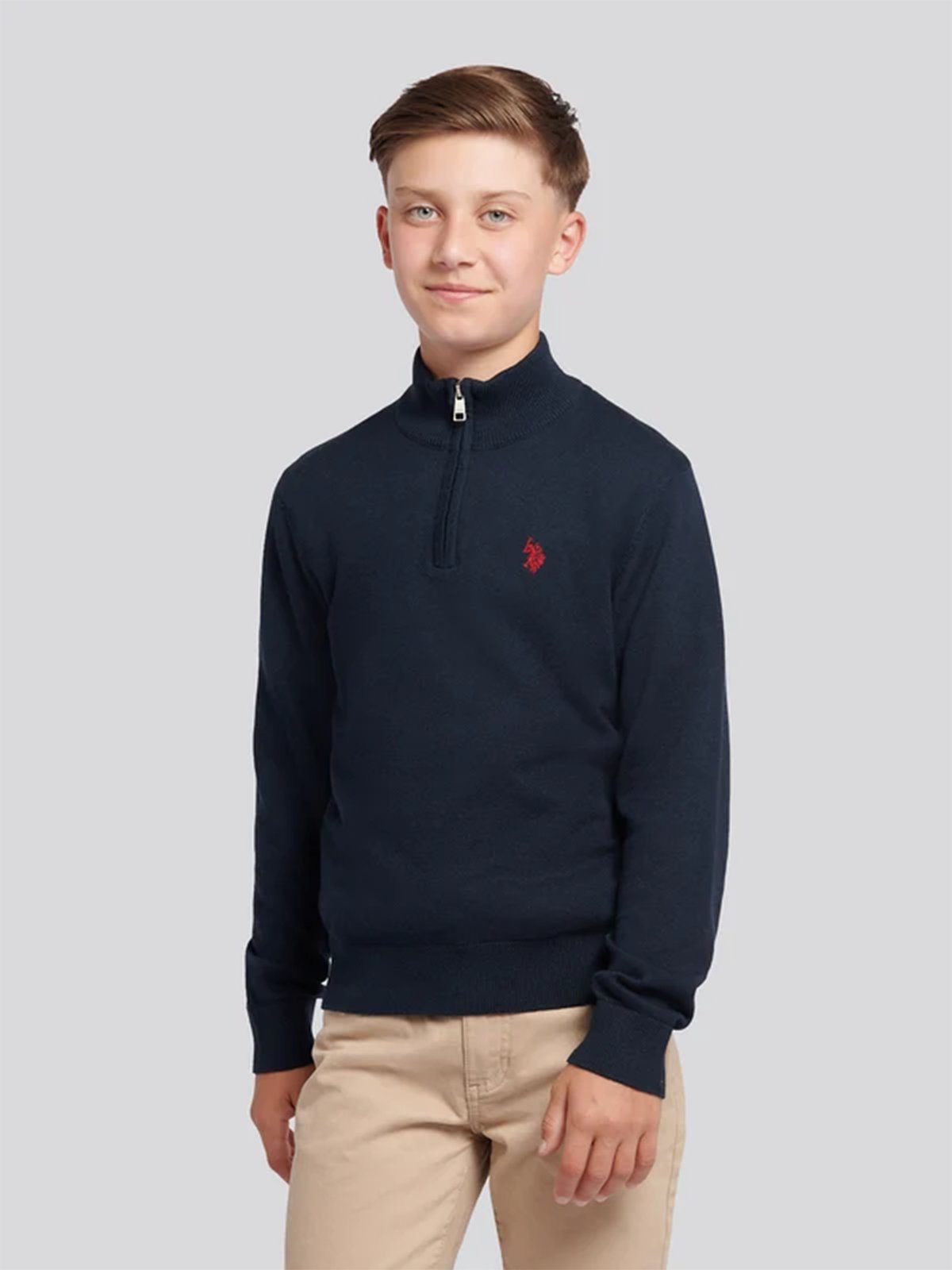 U.S. Polo Assn. Junior Knitted Cotton Rich Funnel Dark Sapphire Navy / Haute Red