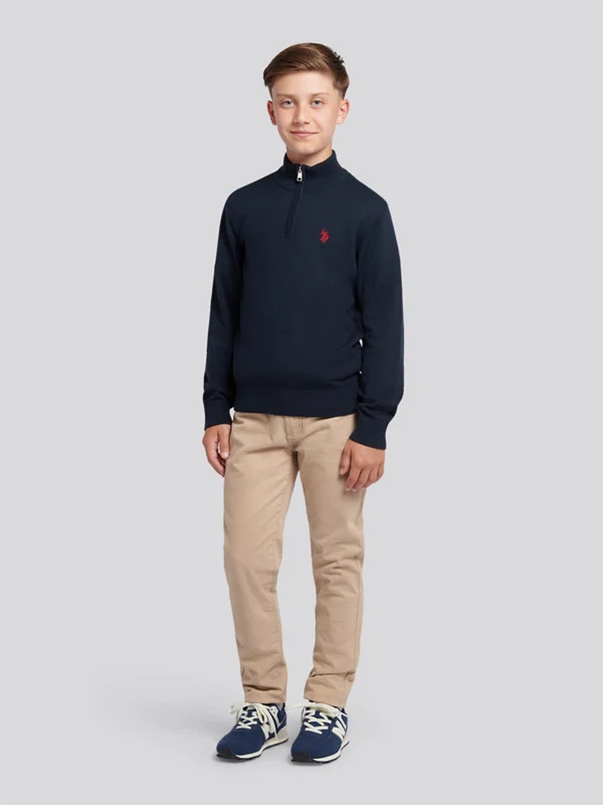 U.S. Polo Assn. Junior Knitted Cotton Rich Funnel Dark Sapphire Navy / Haute Red