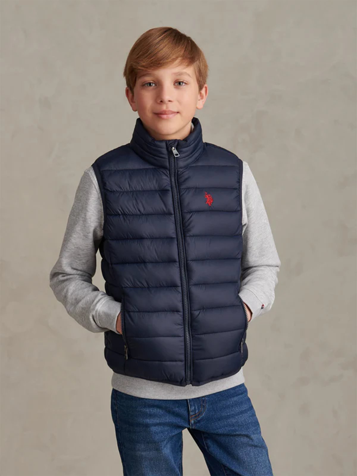 U.S. Polo Assn. Junior Bound Quilted Gilet Dark Sapphire Navy / Haute Red
