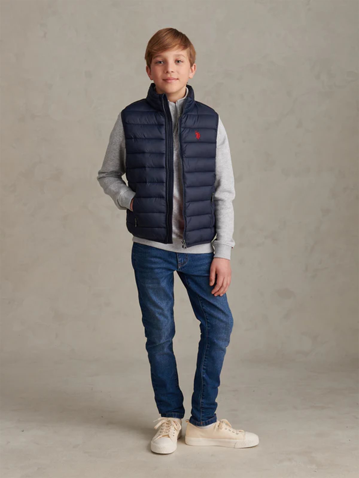 U.S. Polo Assn. Junior Bound Quilted Gilet Dark Sapphire Navy / Haute Red