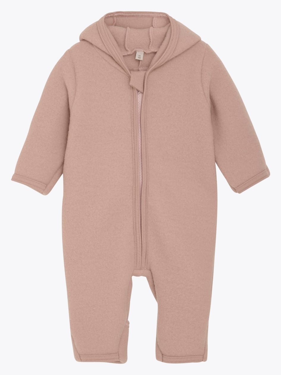Huttelihut Pram Suit Ears Wool Fleece Mahogny Rose