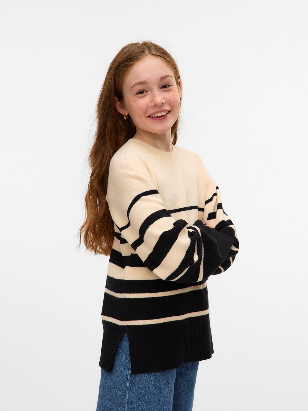 Vero Moda Girl Saba Long Sleeve O-Neck Pullover Birch / Black