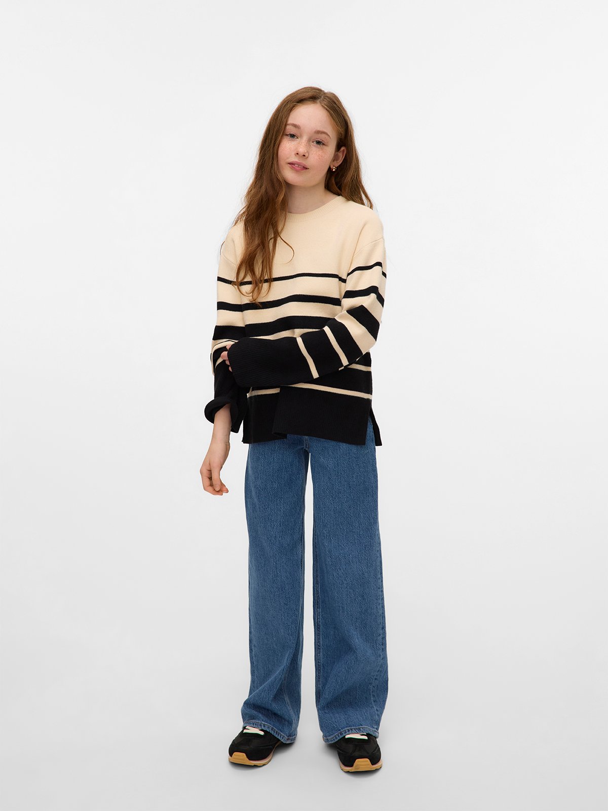 Vero Moda Girl Saba Long Sleeve O-Neck Pullover Birch / Black