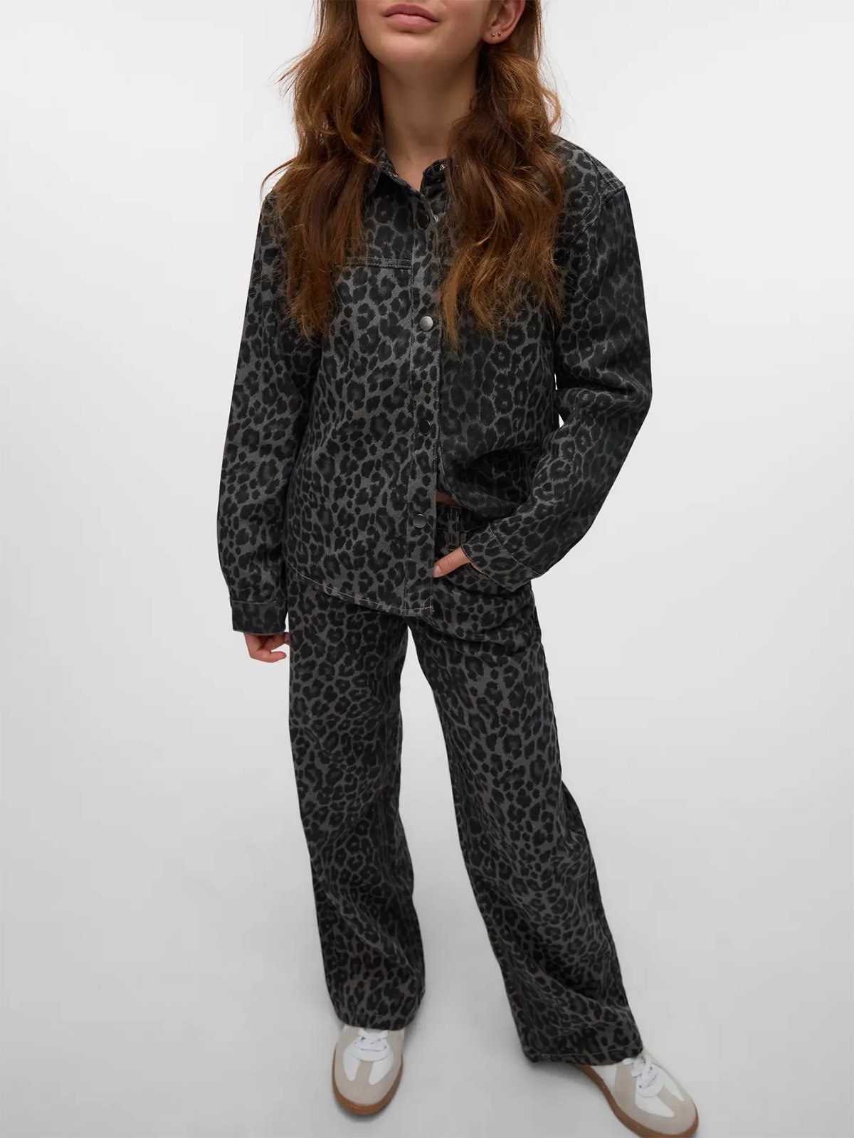 Vero Moda Girl Lenora Tessa High Rise Wide Leo Jeans Brushed Nickel LEOPARD