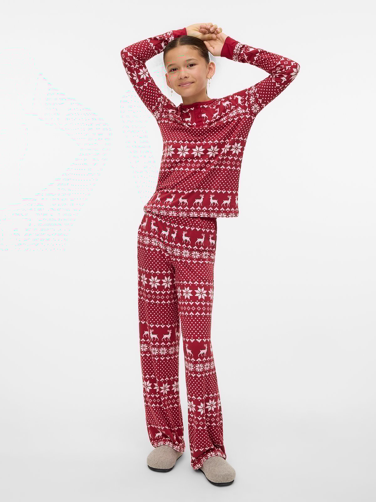 Vero Moda Girl Chris Long Sleeve Button Top Jrs Xmas Girl Karanda Red